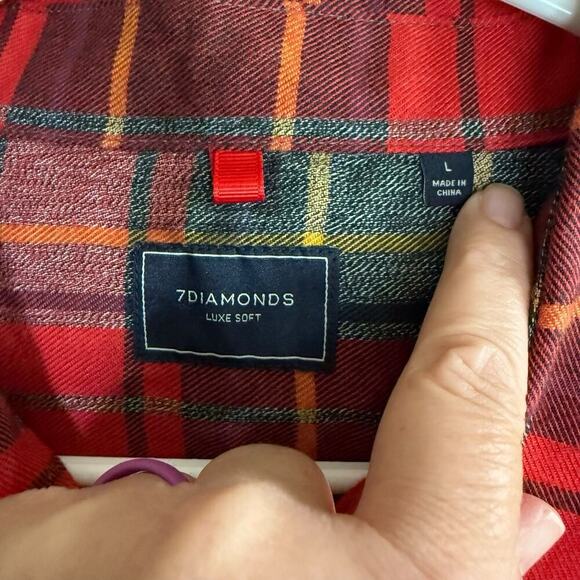7 Diamond Youngblood Mens Button Up Flannel Shirt Large L/S Red Preppy Prep - Picture 2 of 8